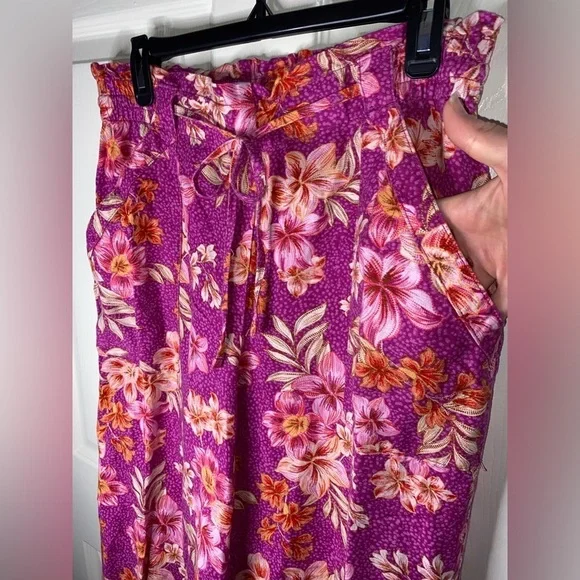 LOFT Breezy Wide Leg Lily Linen Blend Pants Size M, Tropical Spring Break - Picture 4 of 7